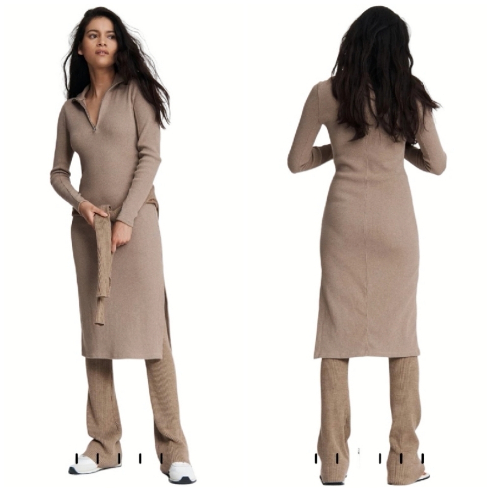 Rag & Bone 'Laila' Mock Neck 1/2 Zip Slim Fit Midi Dress in Camel Heather - Sz M